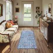 Soft Moroccan Scalloped Rug Navy Blue Washable Low-Pile Non-Slip Carpet