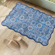 Soft Moroccan Scalloped Rug Navy Blue Washable Low-Pile Non-Slip Carpet