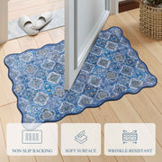 Soft Moroccan Scalloped Rug Navy Blue Washable Low-Pile Non-Slip Carpet