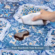 Soft Moroccan Scalloped Rug Navy Blue Washable Low-Pile Non-Slip Carpet