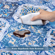 Soft Moroccan Scalloped Rug Navy Blue Washable Low-Pile Non-Slip Carpet