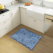 Soft Moroccan Scalloped Rug Navy Blue Washable Low-Pile Non-Slip Carpet