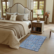 Soft Moroccan Scalloped Rug Navy Blue Washable Low-Pile Non-Slip Carpet