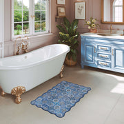 Soft Moroccan Scalloped Rug Navy Blue Washable Low-Pile Non-Slip Carpet