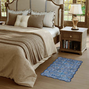 Soft Moroccan Scalloped Rug Navy Blue Washable Low-Pile Non-Slip Carpet