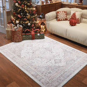 Soft Washable Vintage Rug Light Grey Distressed Non-Slip Stain Resistant Indoor Carpet