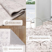 Soft Washable Vintage Rug Light Grey Distressed Non-Slip Stain Resistant Indoor Carpet