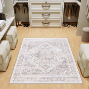 Soft Washable Vintage Rug Light Grey Distressed Non-Slip Stain Resistant Indoor Carpet