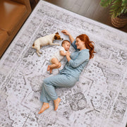 Soft Washable Vintage Rug Light Grey Distressed Non-Slip Stain Resistant Indoor Carpet