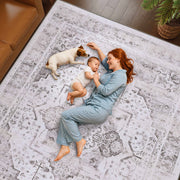 Soft Washable Vintage Rug Light Grey Distressed Non-Slip Stain Resistant Indoor Carpet