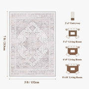 Soft Washable Vintage Rug Light Grey Distressed Non-Slip Stain Resistant Indoor Carpet