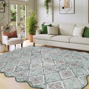 Ultra-Thin Light Green Moroccan Rug Scalloped Soft Washable Indoor Carpet