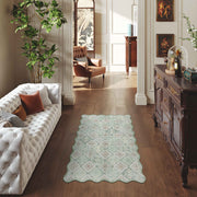 Ultra-Thin Light Green Moroccan Rug Scalloped Soft Washable Indoor Carpet