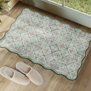 Ultra-Thin Light Green Moroccan Rug Scalloped Soft Washable Indoor Carpet