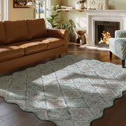 Ultra-Thin Light Green Moroccan Rug Scalloped Soft Washable Indoor Carpet
