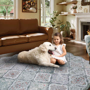 Ultra-Thin Light Green Moroccan Rug Scalloped Soft Washable Indoor Carpet