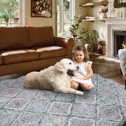 Ultra-Thin Light Green Moroccan Rug Scalloped Soft Washable Indoor Carpet