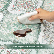 Ultra-Thin Light Green Moroccan Rug Scalloped Soft Washable Indoor Carpet