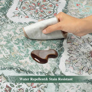 Ultra-Thin Light Green Moroccan Rug Scalloped Soft Washable Indoor Carpet