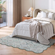 Ultra-Thin Light Green Moroccan Rug Scalloped Soft Washable Indoor Carpet