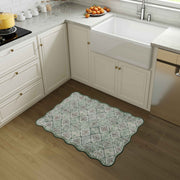 Ultra-Thin Light Green Moroccan Rug Scalloped Soft Washable Indoor Carpet