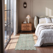 Ultra-Thin Light Green Moroccan Rug Scalloped Soft Washable Indoor Carpet