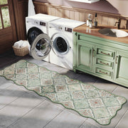 Ultra-Thin Light Green Moroccan Rug Scalloped Soft Washable Indoor Carpet