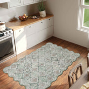 Ultra-Thin Light Green Moroccan Rug Scalloped Soft Washable Indoor Carpet