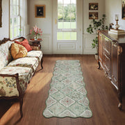 Ultra-Thin Light Green Moroccan Rug Scalloped Soft Washable Indoor Carpet