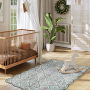 Ultra-Thin Light Green Moroccan Rug Scalloped Soft Washable Indoor Carpet