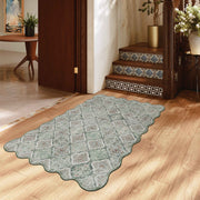 Ultra-Thin Light Green Moroccan Rug Scalloped Soft Washable Indoor Carpet