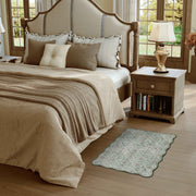 Ultra-Thin Light Green Moroccan Rug Scalloped Soft Washable Indoor Carpet