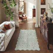 Ultra-Thin Light Green Moroccan Rug Scalloped Soft Washable Indoor Carpet