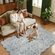 Ultra-Thin Light Green Moroccan Rug Scalloped Soft Washable Indoor Carpet