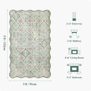 Ultra-Thin Light Green Moroccan Rug Scalloped Soft Washable Indoor Carpet