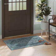 Vintage Rug Green Washable Area Rug Non-Slip Backing Durable Low Pile Mat