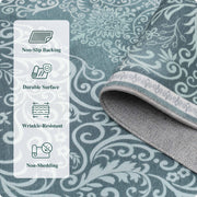 Vintage Rug Green Washable Area Rug Non-Slip Backing Durable Low Pile Mat