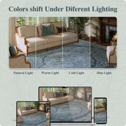 Vintage Rug Green Washable Area Rug Non-Slip Backing Durable Low Pile Mat