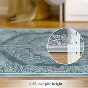 Vintage Rug Green Washable Area Rug Non-Slip Backing Durable Low Pile Mat