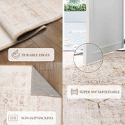 Yellow Washable Vintage Area Rug Soft Non-Slip Kids and Pets Friendly Carpet