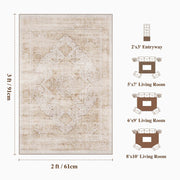 Yellow Washable Vintage Area Rug Soft Non-Slip Kids and Pets Friendly Carpet