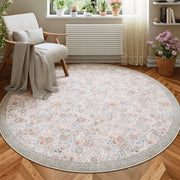 Floral Soft & Stain Resistant Non-Slip Vintage Washable Area Rug Indoor Beige Gray