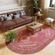 Vintage Washable Soft & Stain Resistant Area Rug Carpets Pink Red