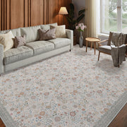 Floral Soft & Stain Resistant Non-Slip Vintage Washable Area Rug Indoor Beige Gray