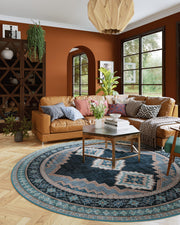 Vintage Washable Soft & Stain Resistant Area Rug Carpets Navy Green