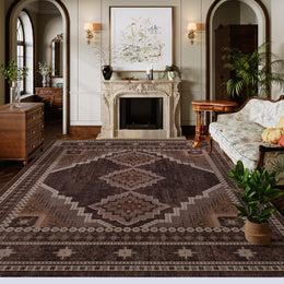 Vintage Washable Carpets Soft & Stain Resistant area Rug Brown White Gray