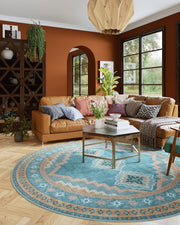 Vintage Soft & Stain Resistant Washable Area Rug Carpets Blue Yellow