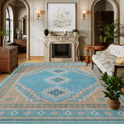 Vintage Soft & Stain Resistant Washable Area Rug Carpets Blue Yellow