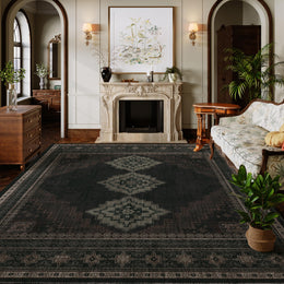 Vintage Washable Soft & Stain Resistant Area Rug Carpets Black Brown