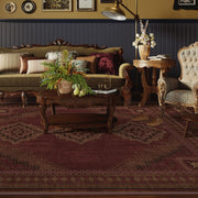 Vintage Washable Soft & Stain Resistant Area Rug Carpets Crimson Red